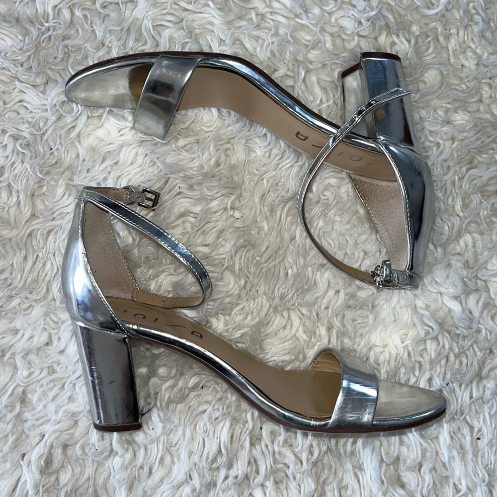 Silver metallic block heel